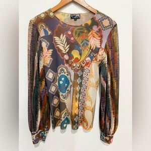 Petit Pois by Viviana G Colorful Multi Patterned Women's Sheer Top